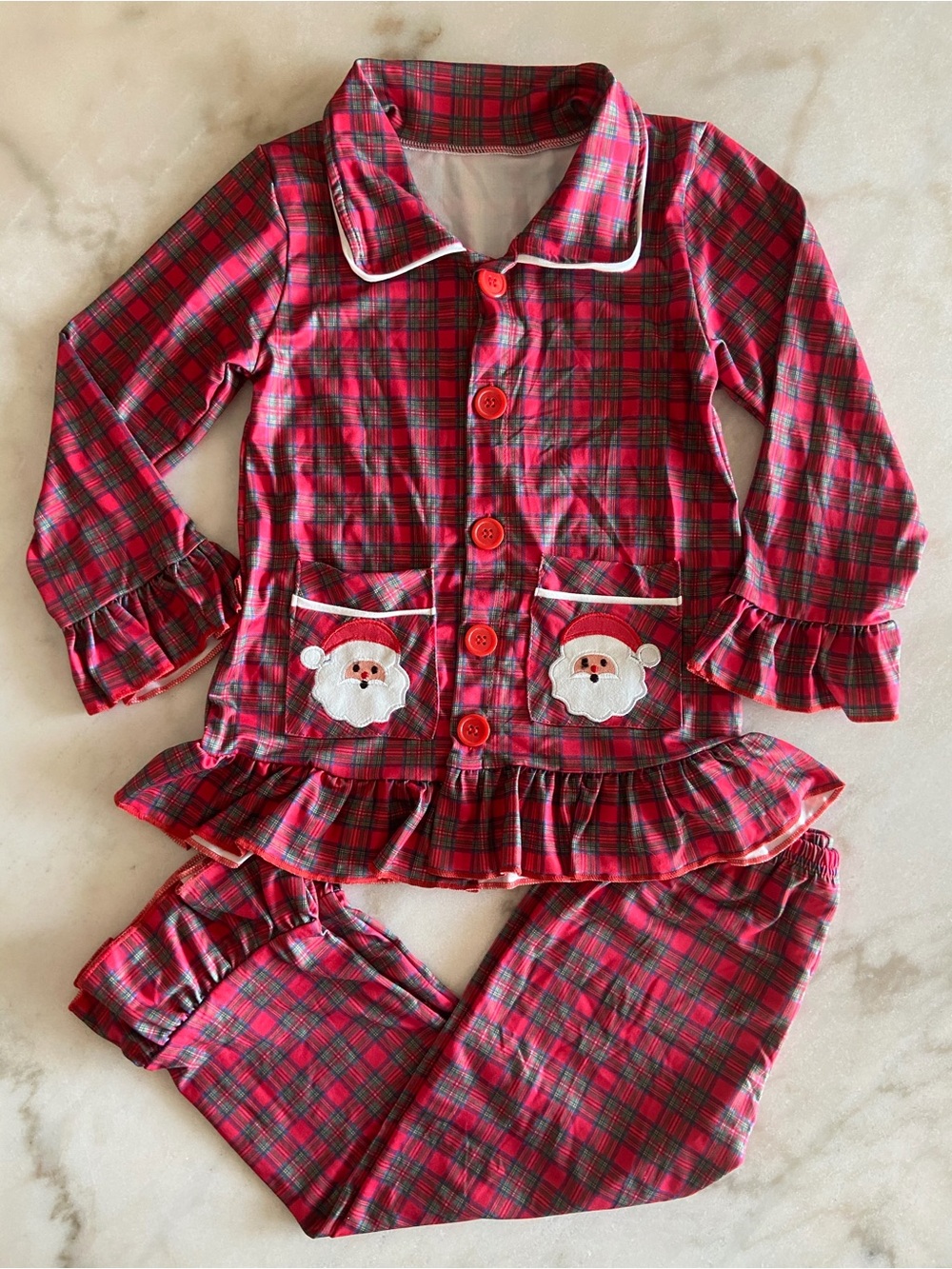 Plaid Kids Santa Pajama Set - Holiday Sleepwear